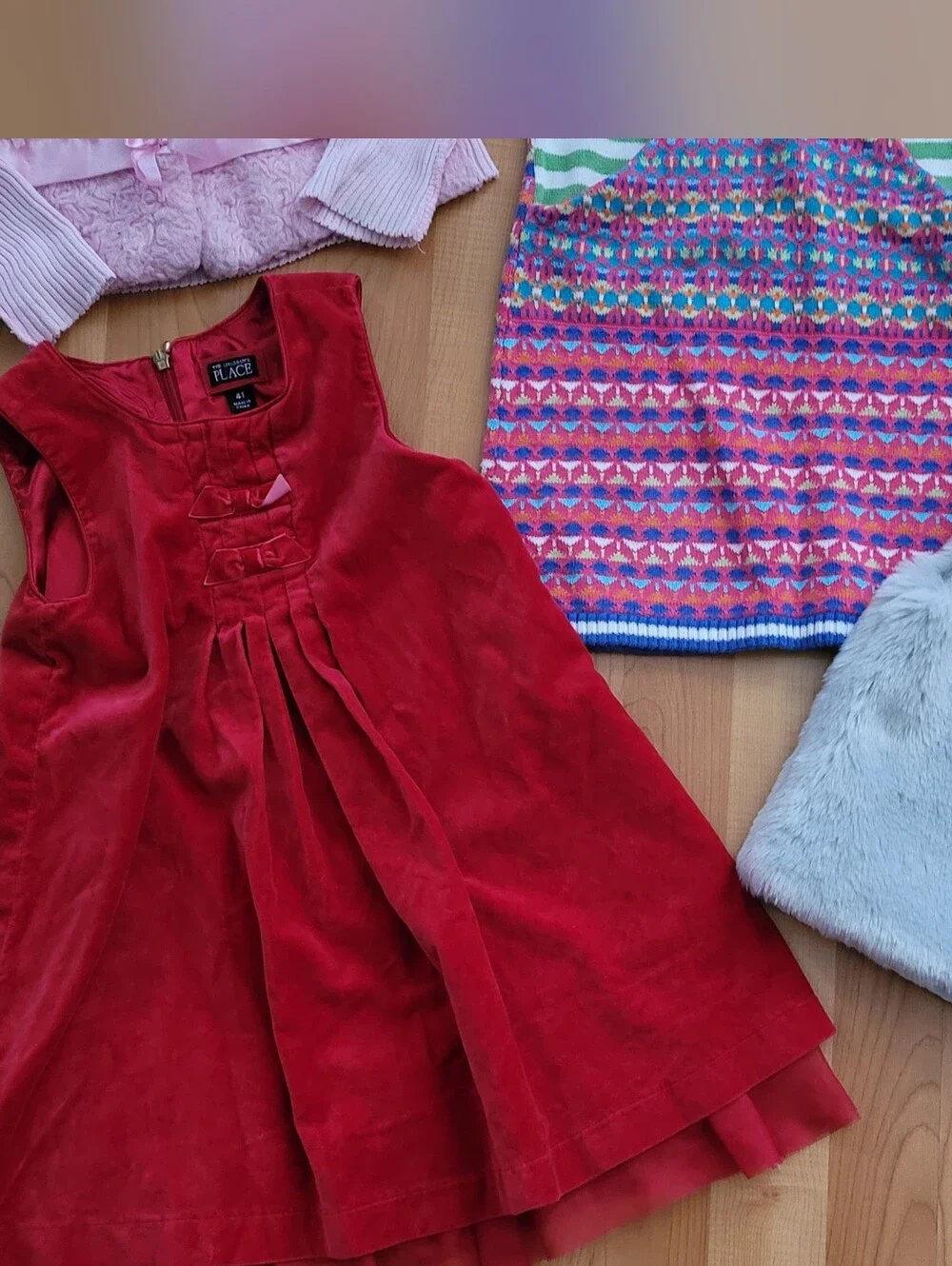 Catrer's Girl 4T Clothes Lot of 4 pcs, Pink Cardigan, velvet & Knit dress, Vest